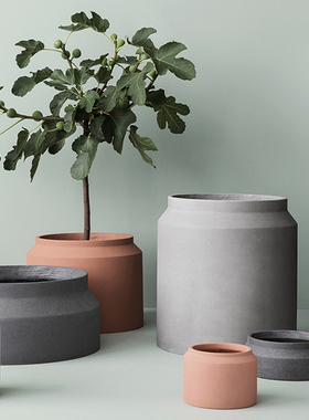 北欧高花盆灰色陶盆龟背竹水泥陶盆陶瓷侘寂风粗陶陶土大号琴叶榕