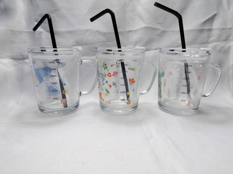 包邮带密封盖玻璃杯水杯不漏水马克把杯泡饮茶杯美发美容店喝水杯