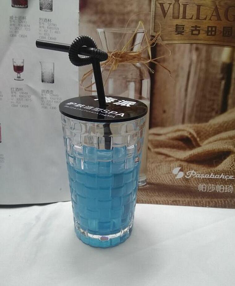欧式方块纹路直身水杯玻璃杯饮料果汁杯美容美发定制LOGO店名