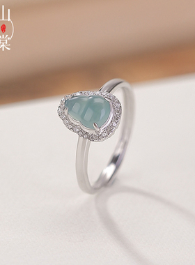 山予棠天然蓝水翡翠S925纯银葫芦福禄镶嵌新中式简约戒指