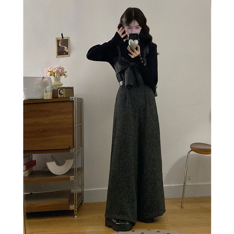 设计感2026秋冬新款整套针织毛衫背带裤两件套套装女装,女装/女士精品,大码套装,淘宝优惠券,粉丝福利购,淘宝优惠卷