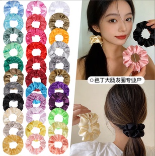 春秋新款 欧美大肠发圈丁头绳简约纯色缎面发绳高马尾发圈少女