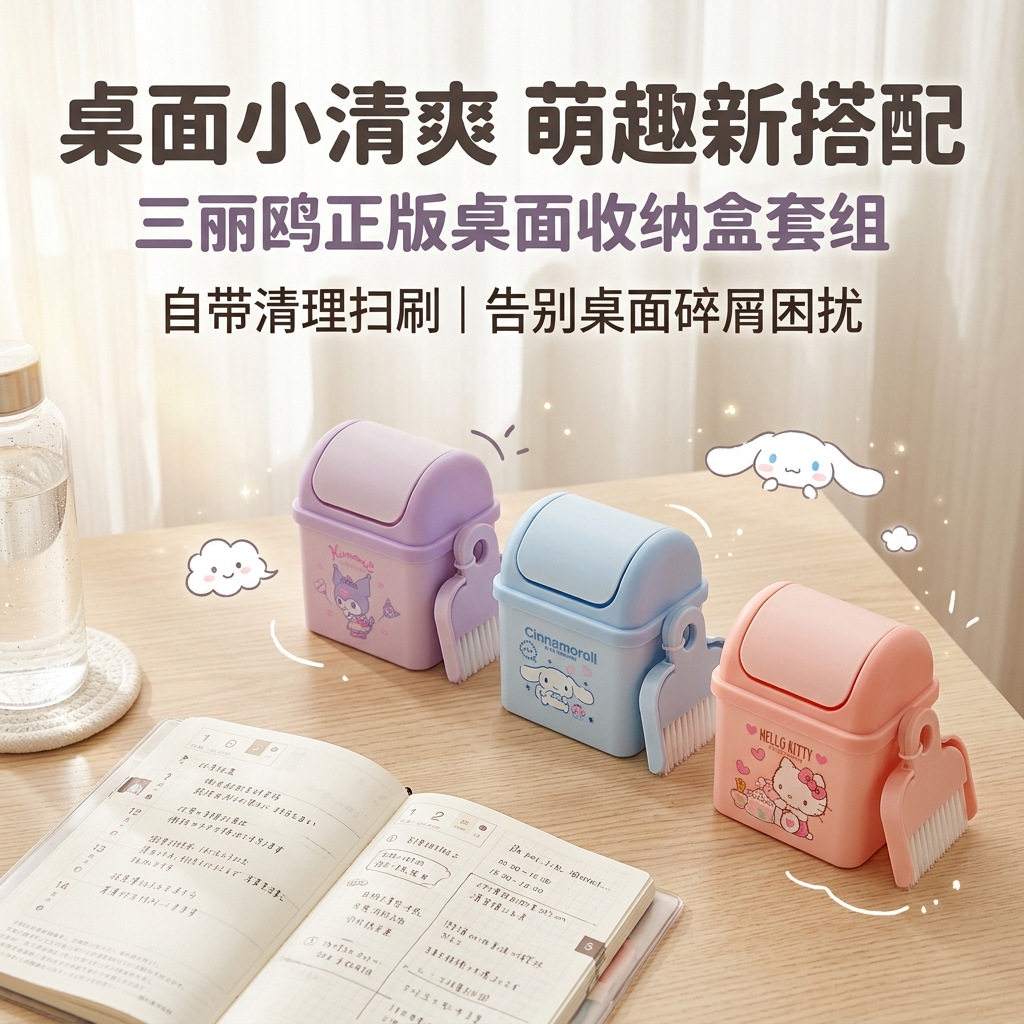 三丽正版桌面垃圾桶带盖迷你收纳可爱家用收纳桶清扫垃圾桶套装