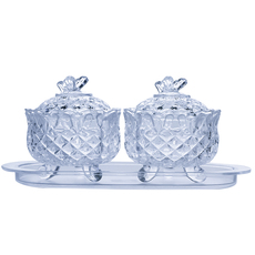 Сахарница 欧式糖缸 玻璃 水晶带盖干果盒 家用调料盒 干果盒