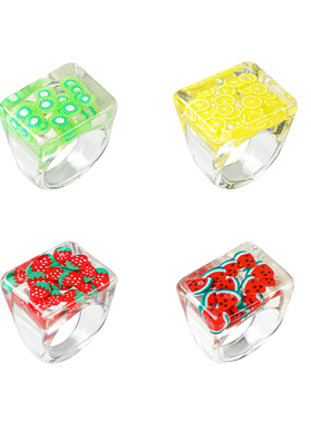 日韩风透明干花水果树脂复古戒指