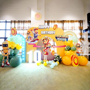 地铁跑酷动漫卡通同款男孩10岁生日酒店场景布置装饰背景定制KT板