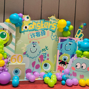 怪物电力公司同款 扮 男女孩生日3岁场景布置气球背景定制KT板装