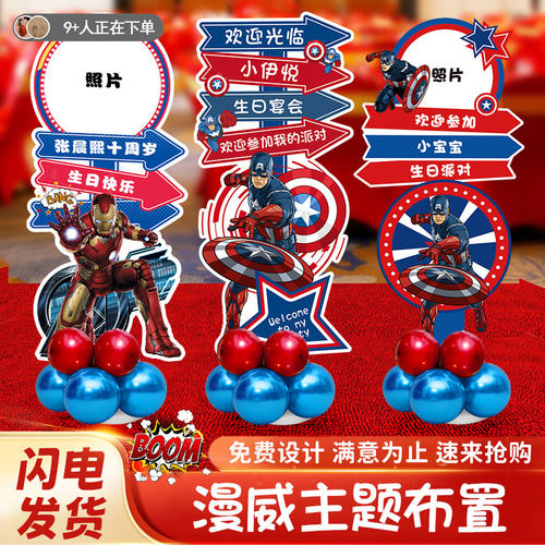 漫威钢铁侠美国队长生日周岁布置迎宾牌装饰路引儿童男孩KT板定制