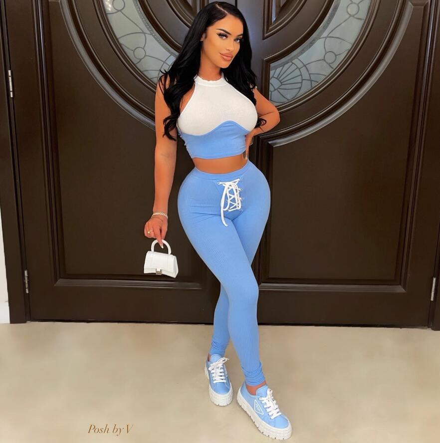 性感拼色瑜伽连体衣女露腰系带运动套装紧身显瘦健身服