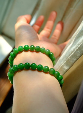 【一物一图】7.8mm和田玉碧玉单圈手串～高品质无黑点～16手围