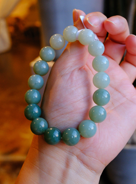 【一物一图】11.9mm新疆和田玉且末蓝渐变色手串～16.5手围
