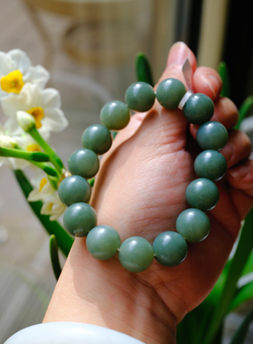 【一物一图】13.8mm新疆且末蓝和田玉单圈手串～16手围