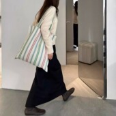 天天家纯棉彩色竖条纹tote帆布托特包大容量 TTDP 帆布包12111