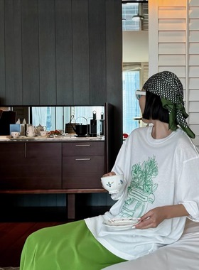 【TTDP】天天家夏日清新绿色印花tee经典百搭宽松廓形T恤衫07107