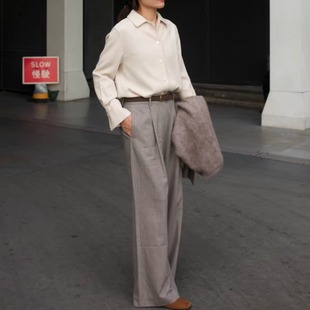 【TTDP】天天家羊毛绉纱垂坠感藏肉直筒裤高腰显瘦窄版西裤11108