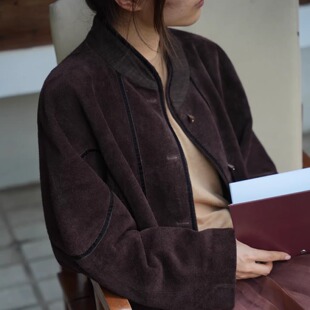 【TTDP】天天家轻奢系复古棕牛皮反绒夹克老钱风立领外套11217