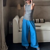 1293 挺括垂感松紧腰卫裤 TTDP 天天家极简风设计感天空蓝阔腿裤