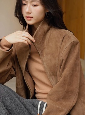 【TTDP】天天家轻奢立领反绒皮衣经典微廓形拉链夹克外套10141