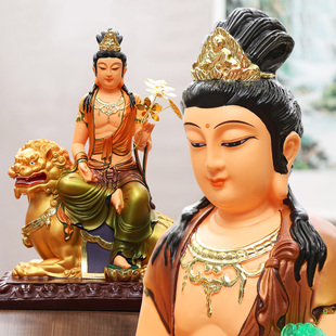 文殊普贤菩萨佛像 摆件华严三圣 彩绘文殊佛像 家用普贤神像