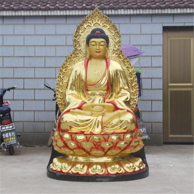 寺庙树脂佛像 鎏金彩绘1米6佛主阿弥陀佛 三宝佛 如来佛祖 药师佛