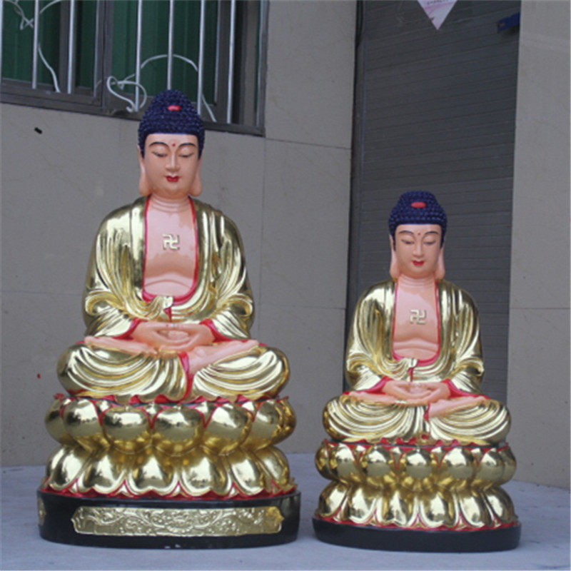 寺庙供奉树脂鎏金彩绘如来三宝佛