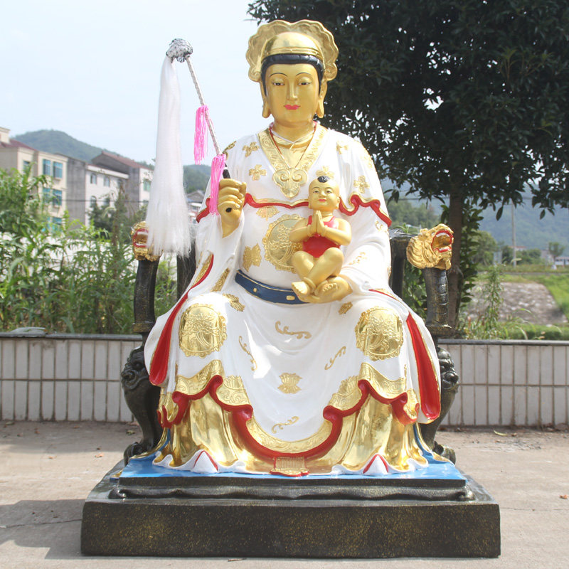 厂家直销树脂玻璃钢1米6白衣送子老母 寺庙佛像 坐泰山老母