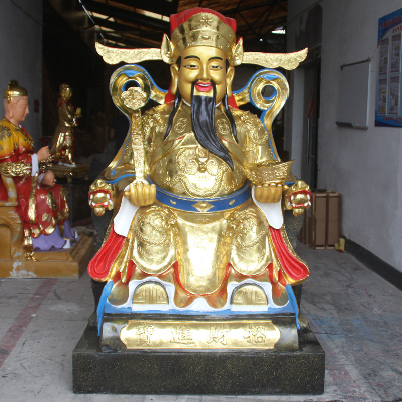 寺庙树脂财神爷 1米8如意财神 鎏金彩绘招财财神佛像 金色大财神