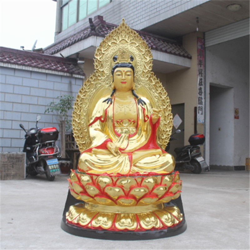 厂家直销寺庙供奉树脂佛像玻璃钢鎏金彩绘大势子1米6坐大势子西方