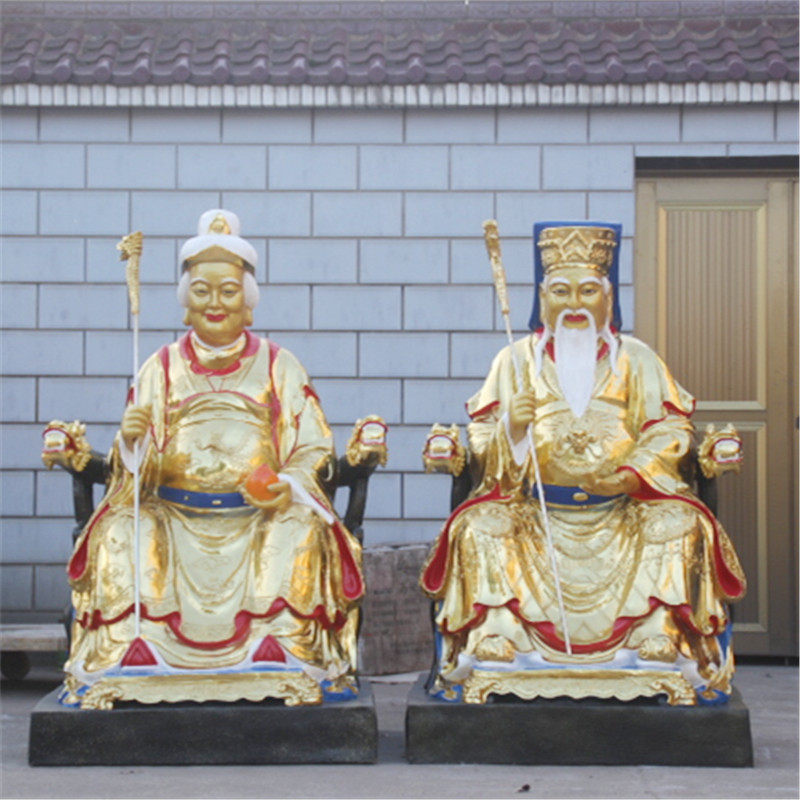工厂直销大型树脂佛像玻璃钢佛像1米6土地公婆贴金彩绘土地公婆