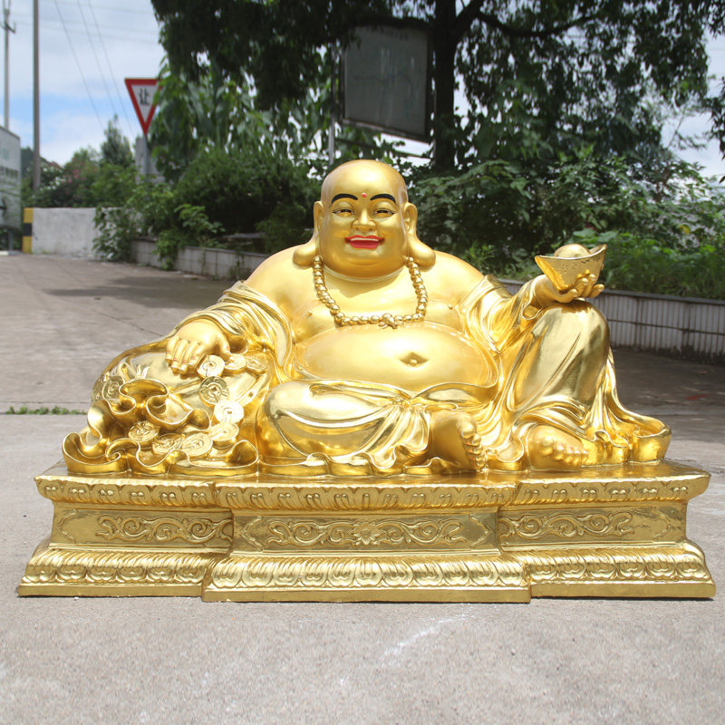 寺庙招财风水供奉金色大肚弥勒佛