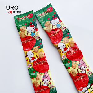 日本进口北陆制果kitty猫卡通造型苹果味曲奇饼干儿童点心4连包