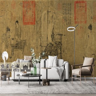 复古画茶画壁纸萧翼赚兰亭煮茶古风墙布做茶古代名画墙纸背景布