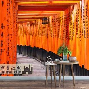 伏见稻荷大社墙纸日本千本鸟居壁纸日式神社居酒屋推理剧本墙布画