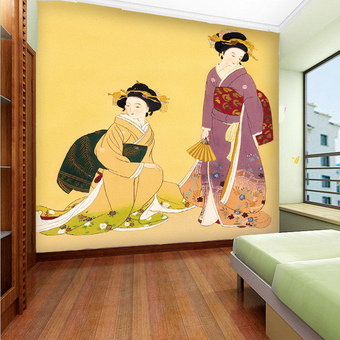 日式仕女墙纸寿司店壁纸日本和服PVC墙纸
