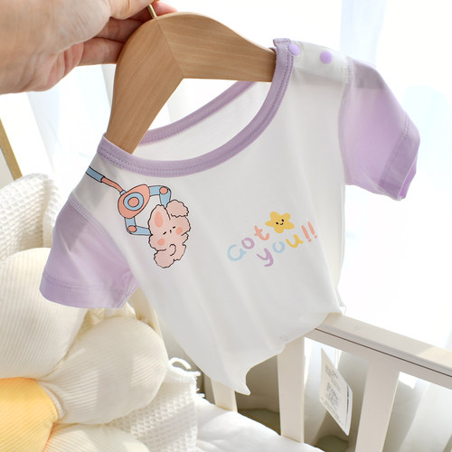 冰丝无骨肩扣凉感宝宝短袖夏季