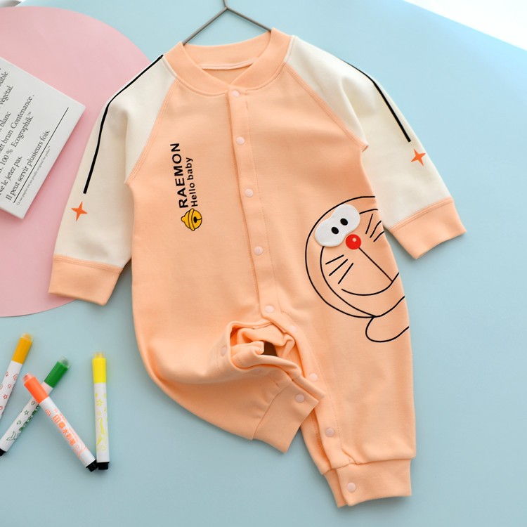 宝宝春秋连体衣春秋长袖外穿闭档纯棉无骨睡衣哈衣新生婴儿爬服