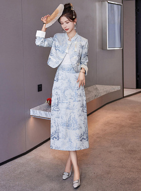 新中式改良旗袍套装裙女春秋装新款气质国风裙子两件套ZQ88016