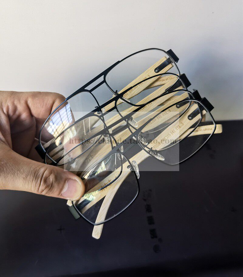 木质九十复古眼镜框真竹子腿弹黄近视平光镜框男女通用潮镜时尚款