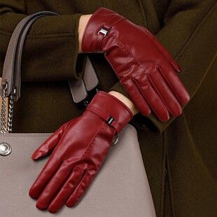 冬季保暖手套新西兰绵羊皮手套女士高级感开车骑行时尚手套加绒