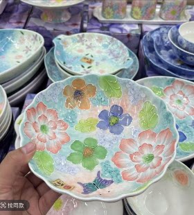 濑户烧繁花蝶舞釉下彩陶瓷深盘