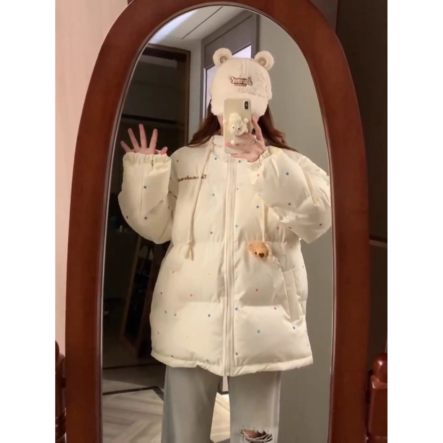 外贸大牌韩系波点羽绒服女款冬季加厚小个子短款棉袄学院风外套潮