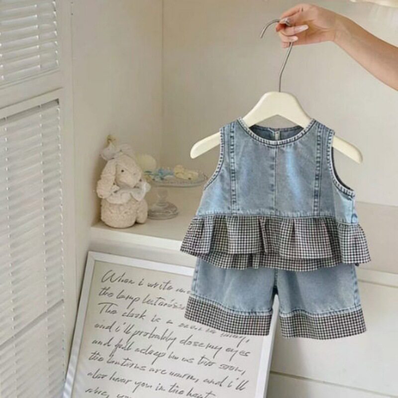 女童牛仔套装夏季新款儿童夏天衣服女宝宝背心裤子两件套夏季薄款