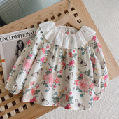 娃娃领衬衫 打底韩版 女童春秋洋气衬衣宝宝长袖 儿童蕾丝碎花娃娃衫