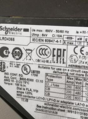 正品现货 LRD4365/LRD4369 施耐德热过载继电器询价