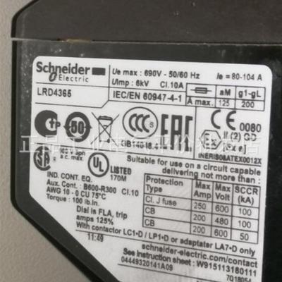 正品现货 LRD4365/LRD4369 施耐德热过载继电器询价