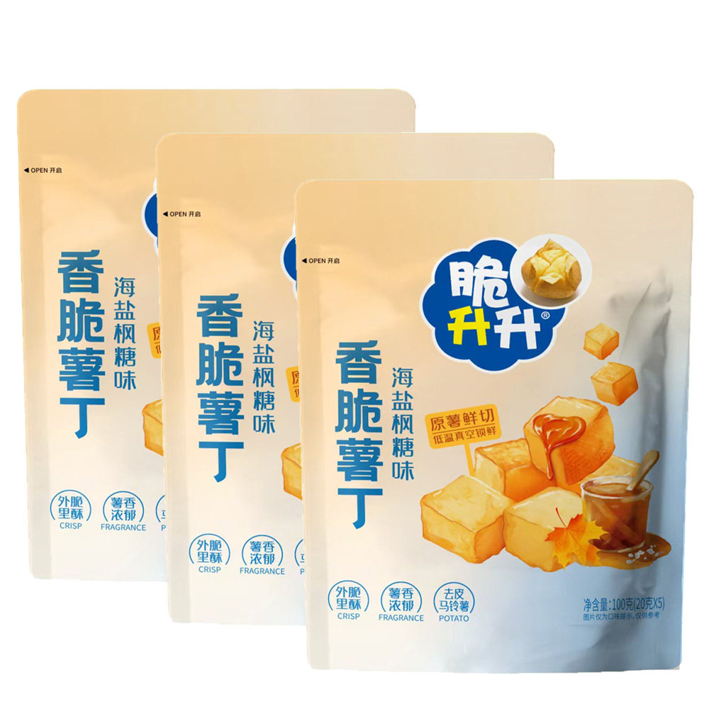 脆升升香脆薯丁海盐枫糖乌梅番茄香草冰激凌味100g*3袋聚会零食