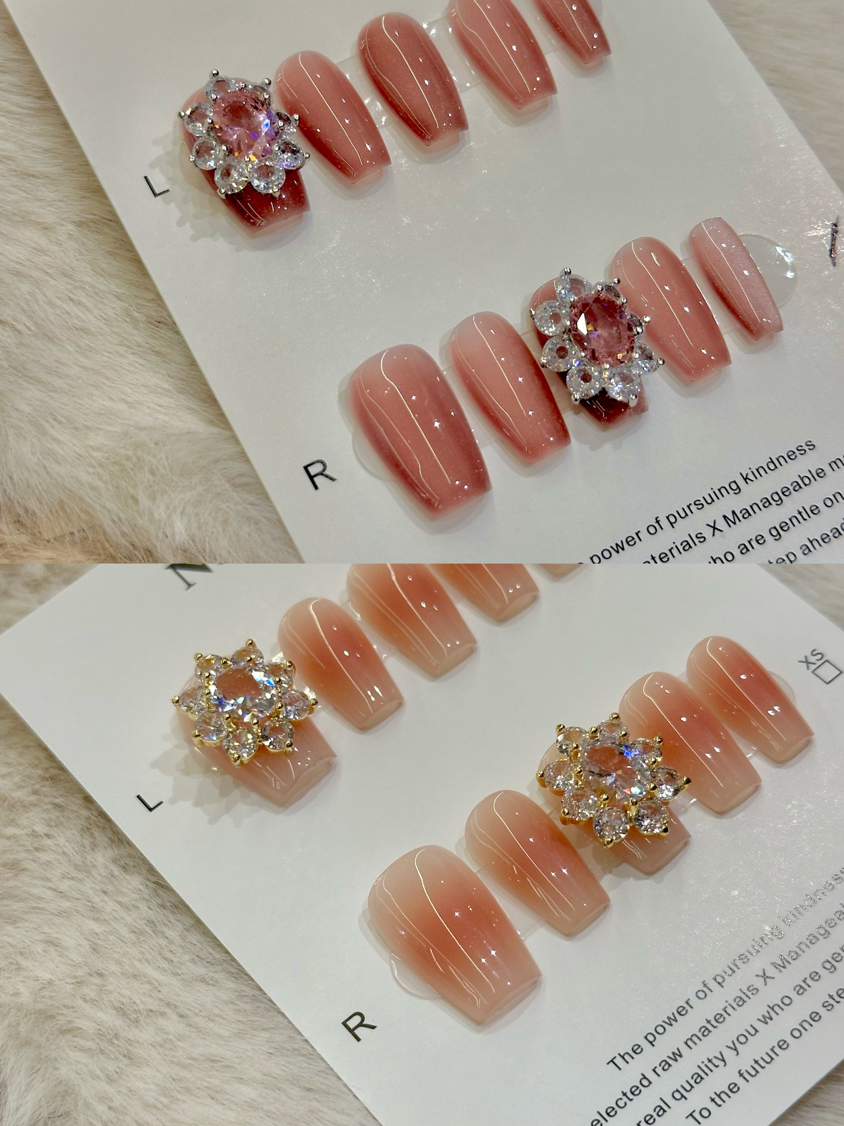 双锆石爆闪穿戴甲粉钻纯手工光疗猫眼美甲重复短甲2色