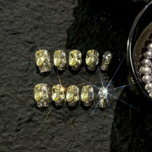 满钻方糖柠檬黄显白穿戴甲爆闪 136