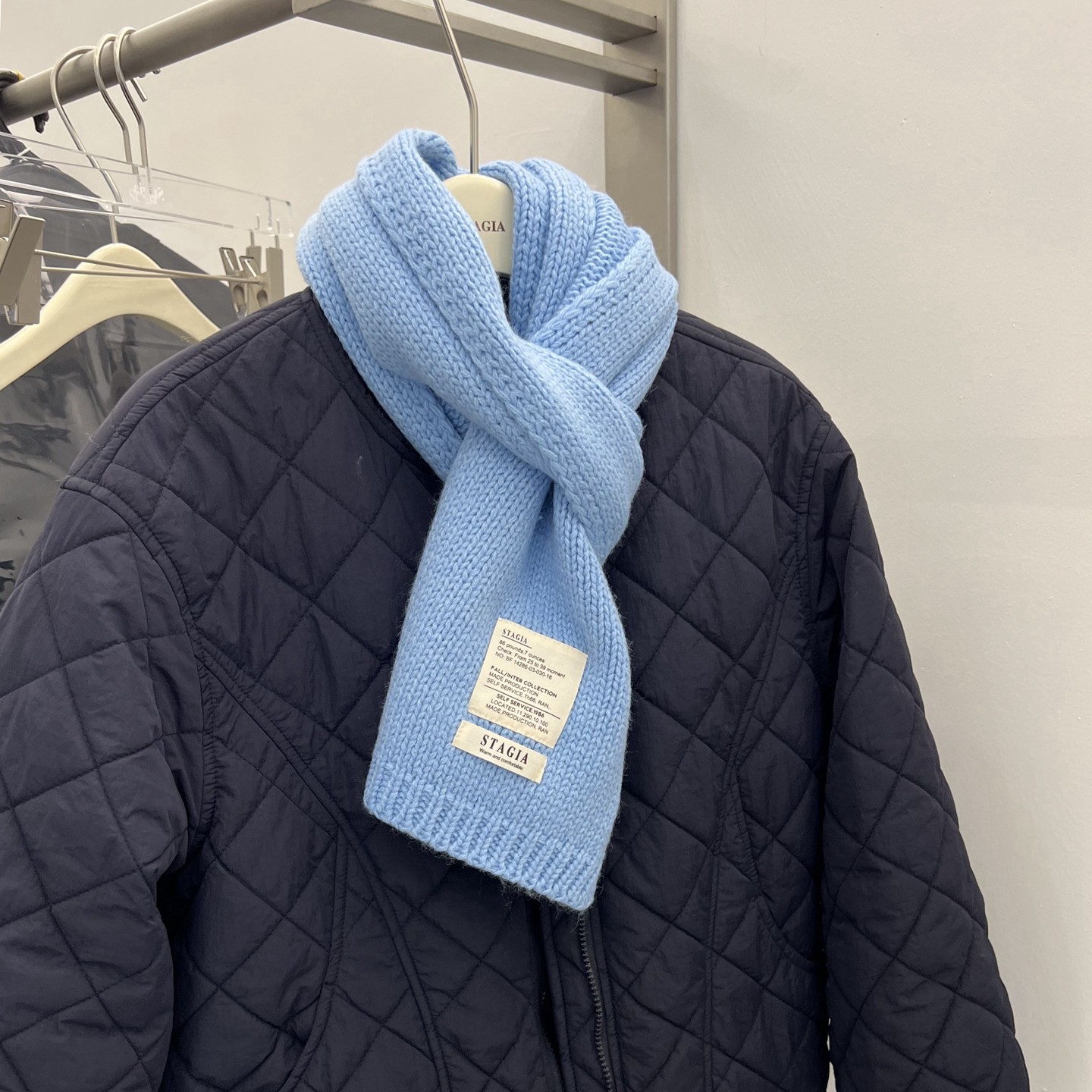 2025新款韩系纯色复古贴布针织围巾女秋冬季潮百搭保暖氛围感围脖