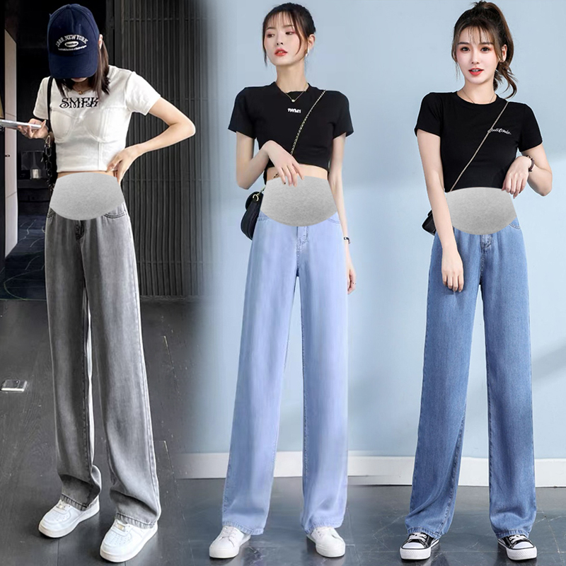 孕妇裤子夏款薄外穿2023新款女直筒牛仔裤春季阔腿打底裤孕妇春装